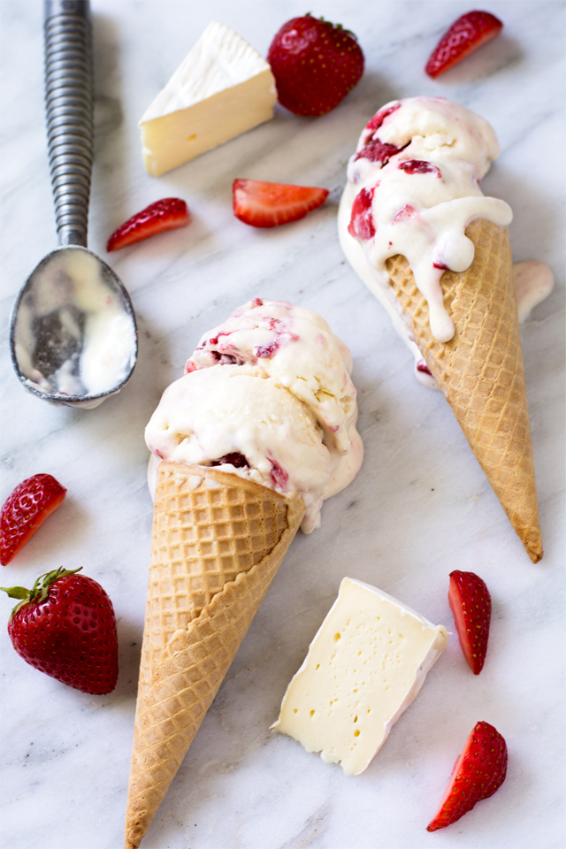 No Churn Brie Ice Cream with Roasted Strawberries | Culinary Cool