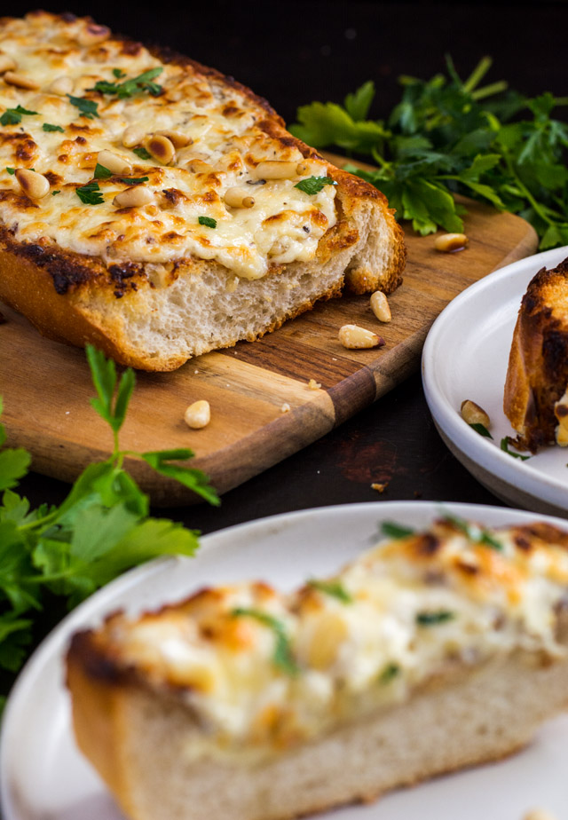 Cheesy Garlic Bread with Pine Nuts | Culinary Cool www.culinary-cool.com