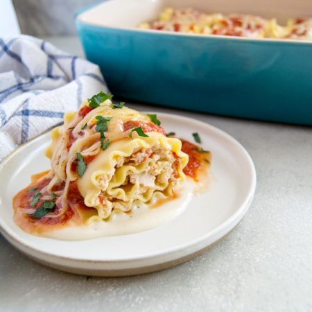 Roasted Red Pepper and Boursin Chicken Lasagna Roll Ups | Culinary Cool www.culinary-cool.com