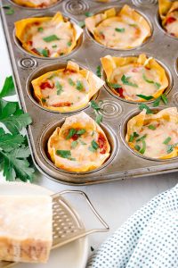 Mini lasagnas in a muffin tin