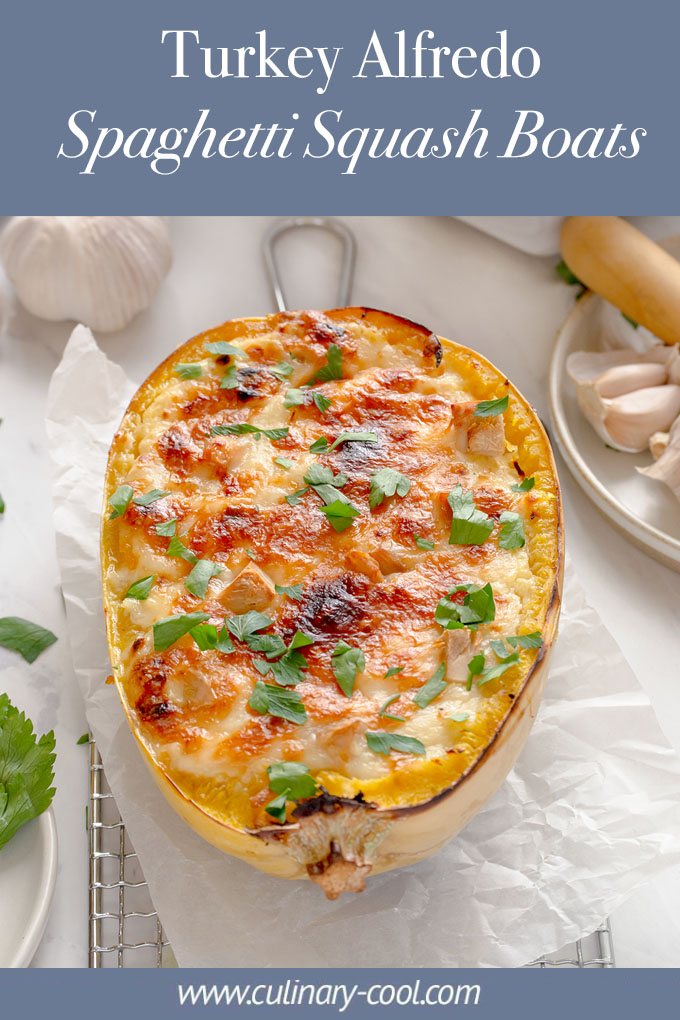 Turkey Alfredo Spaghetti Squash Boats