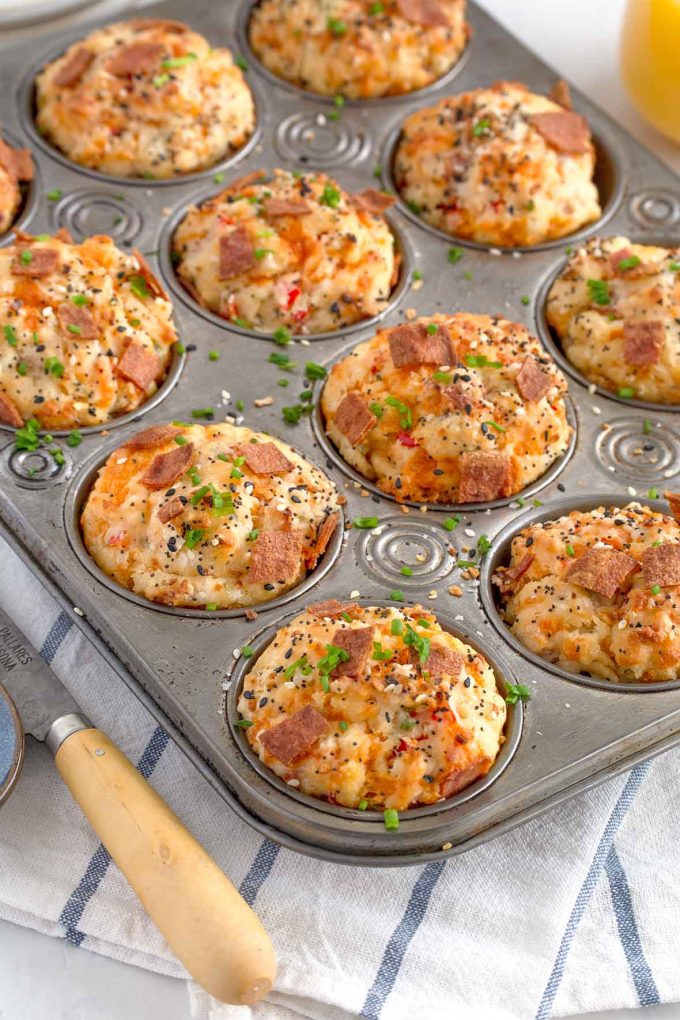 top-down shot of muffins in a muffin tin