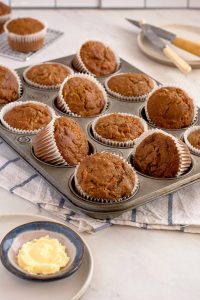 muffin tin with 12 muffins sitting in the cups